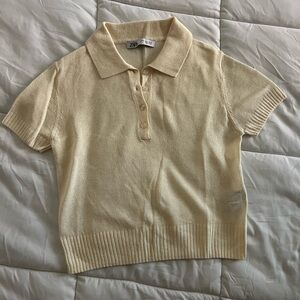 Zara Cream Knit Collared Sweater